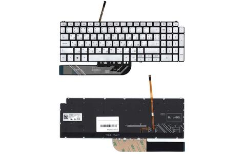 Клавиатура для ноутбука Dell Inspiron 5584 с подсветкой (Light) Серебряный, (Без фрейма), RU