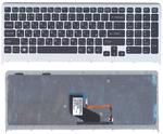 Клавиатура для ноутбука Sony Vaio (VPC-F219fc, VPC-F22 VPC-F23) с подсветкой (Light), Черный, (Серый фрейм) RU