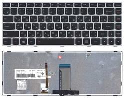 Клавиатура для ноутбука Lenovo IdeaPad FLex 14 G40, G40-30, G40-45, G40-70, G40-75, G40-80, Z41-70, 500-14ACZ, 500-14ISK, 300-14ISK, B40-80 с подсветкой (Light), Black, (Серебряный фрейм), RU