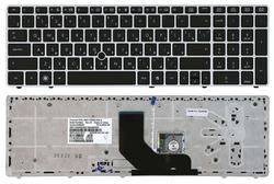 Клавиатура для ноутбука HP Probook 6560b, 6565b, 6570B, 6575B, Elitebook 8560p, 8570p, 8570w с указателем (Point Stick), Black, (Серебряный фрейм) RU